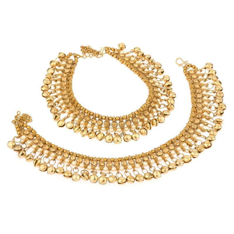 Efulgenz Indian Bridal Anklets for Women Ghungroo Jhanjara Anklet Bollywood Crystal Faux Pearl Ankle Bracelets Set Bell Anklets for Women - Image 1
